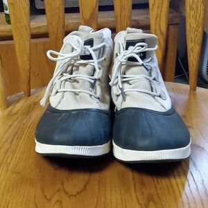 Sorel Ivory And Black Waterproof Leather Winter Duck Boots